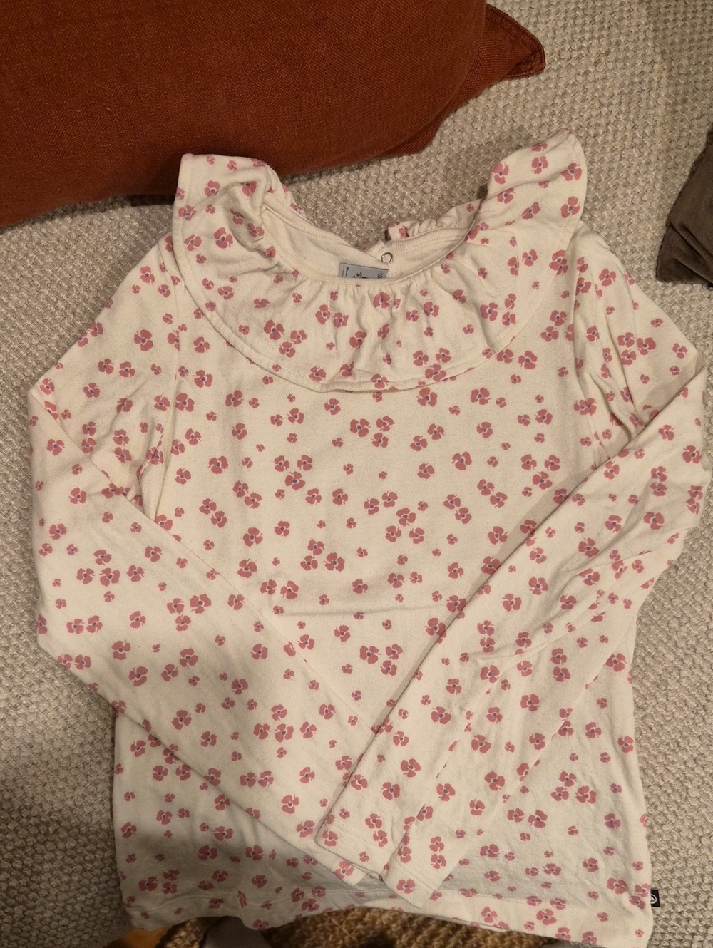 Petit Bateau Cream Top with Pink Floral Print